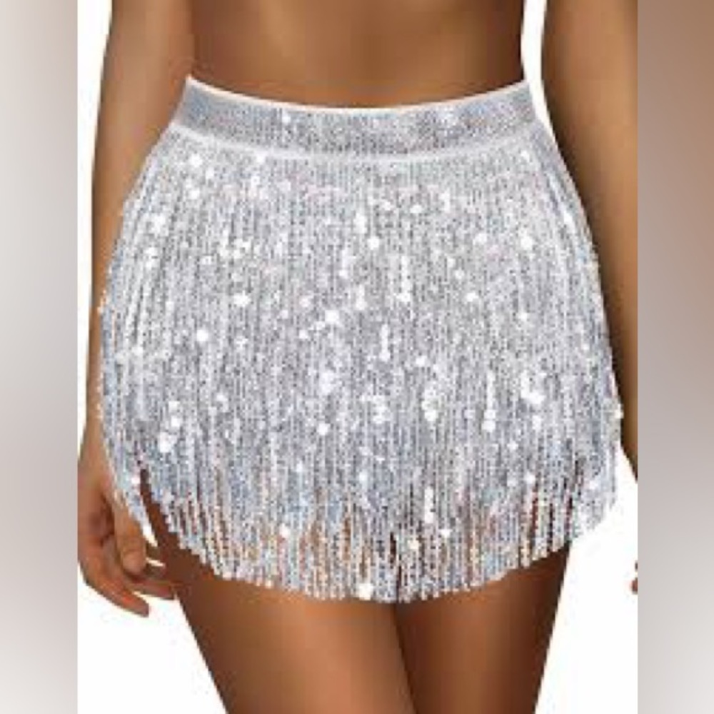 Silver fringe sparkle skirt